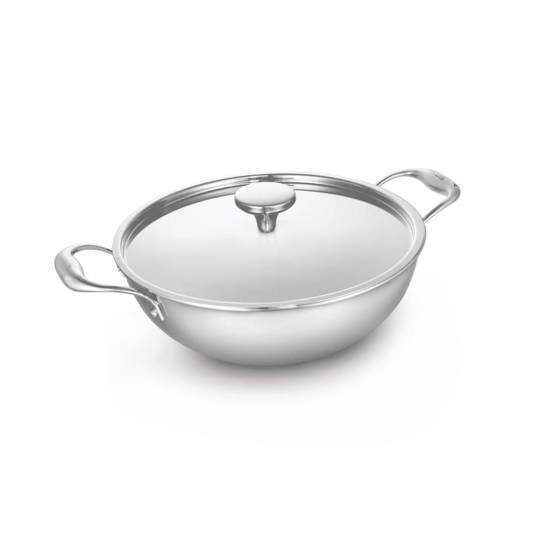 Alda Primero Tri-ply Stainless Steel Deep Wok With Lid 26cm, 3.5 Ltr
